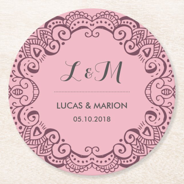 Porta-copo De Papel Redondo Festa de casamento Roxo Roxo (Frente)