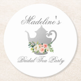 Porta-copo De Papel Redondo Festa de chá de Chá de panela de Prata Floral Rosa