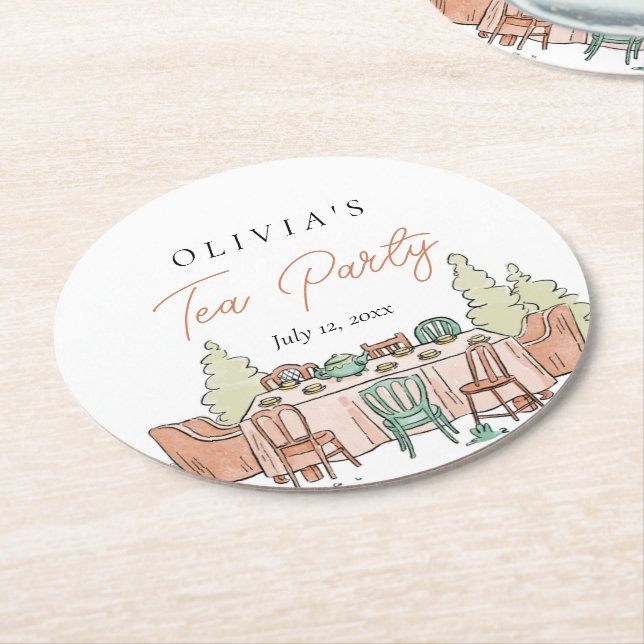 Porta-copo De Papel Redondo Festa de chá, garota fofa (Angulado)