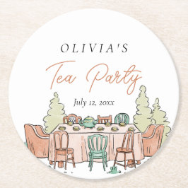 Porta-copo De Papel Redondo Festa de chá, garota fofa