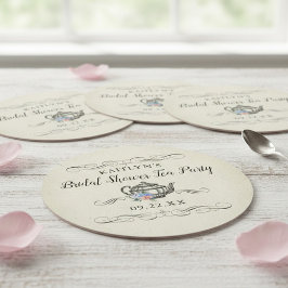 Porta-copo De Papel Redondo Festa de Chá Vintage Elegante | Chá de Noiva