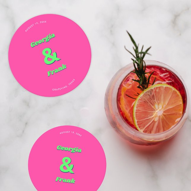 Porta-copo De Papel Redondo Festa de noivado rosa e verde ou casamento (Criador carregado)