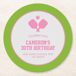 Porta-copo De Papel Redondo Festa de Picleball Paddles Verdes Rosa Personaliza