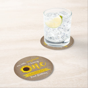 Porta-copo De Papel Redondo Festa de primeiro aniversario de Girassol