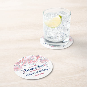 Porta-copo De Papel Redondo Festa De primeiro aniversario Do Pequeno Firecrack