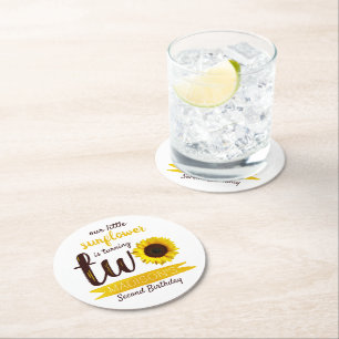 Porta-copo De Papel Redondo Festa de segundo aniversário de Girassol