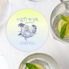 Porta-copo De Papel Redondo Festa de Verão de Cowgirl da Sereia Azul Costeira