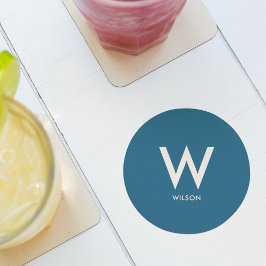 Porta-copo De Papel Redondo Festa pessoal com monograma azul marinho