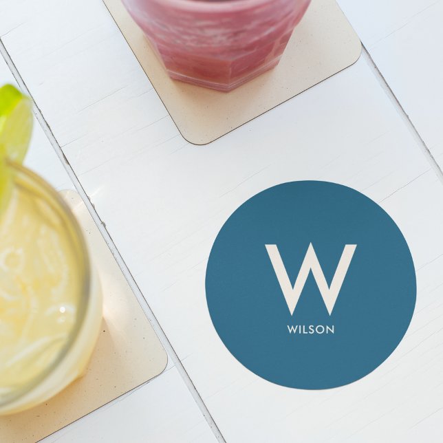 Porta-copo De Papel Redondo Festa pessoal com monograma azul marinho (Criador carregado)