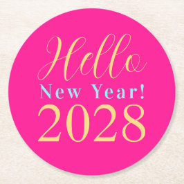 Porta-copo De Papel Redondo Festa Rosa Quente de Ano Novo