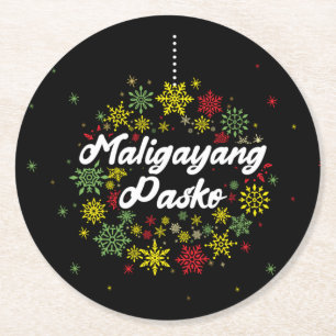 Porta-copo De Papel Redondo Filipinas Natal Maligayang Pasko Snowflakes