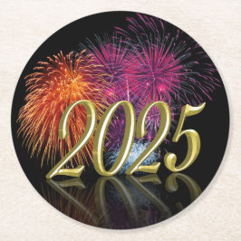Porta-copo De Papel Redondo Fireworks do Feliz ano novo Dourado 2025