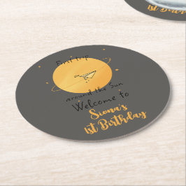 Porta-copo De Papel Redondo First Trip Around The Sun Paper Airplane Birthday