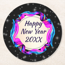 Porta-copo De Papel Redondo Fita pintada no Feliz ano novo do céu noturno 20xx