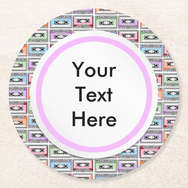 Porta-copo De Papel Redondo Fitas de cassete (Frente)