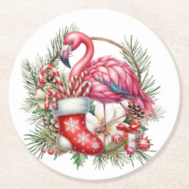 Porta-copo De Papel Redondo Flamingo Christmas Themed