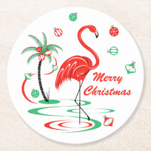 Porta-copo De Papel Redondo Flamingo de Natal Vermelho