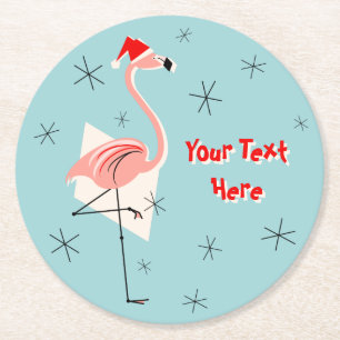 Porta-copo De Papel Redondo Flamingo Papais noeis portas copos de Texto Azul r