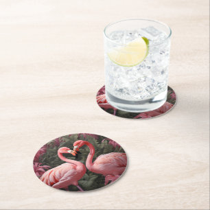 Porta-copo De Papel Redondo Flamingo Romance, cor-de-rosa tropical