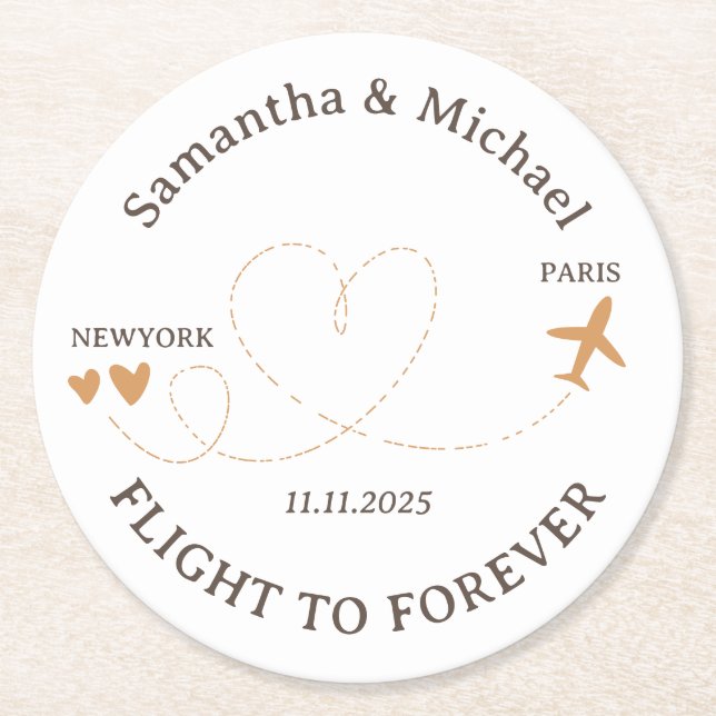 Porta-copo De Papel Redondo Flight forever Plane Travelling theme Wedding (Frente)