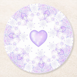 Porta-copo De Papel Redondo floco de neve roxo leve e coração brilhando