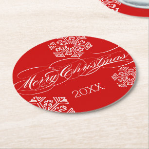 Porta-copo De Papel Redondo Floco de neve vermelho personalizado Floco de neve