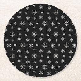 Porta-copo De Papel Redondo Flocos de neve brancos de Natal preto