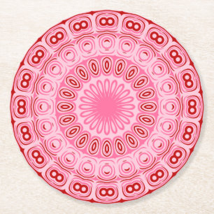 Porta-copo De Papel Redondo Flor do Mandala Vermelho e Rosa Caleidoscópio
