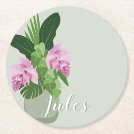 Porta-copo De Papel Redondo Flor rosa Tropical Medinilla rosa em nome de Vaso 