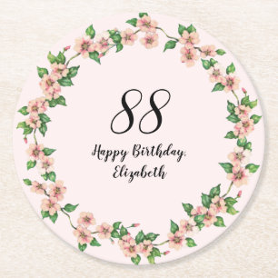 Porta-copo De Papel Redondo Floral 88º Aniversário Rosa Bege Bonito
