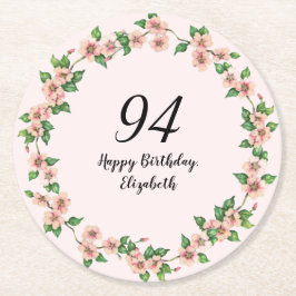 Porta-copo De Papel Redondo Floral 94th Birthday Pretty Blush Pink