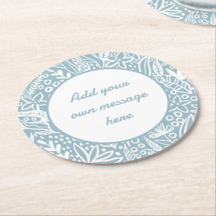 Porta-copo De Papel Redondo Floral Botânico Azul Claro Texto Personalizado