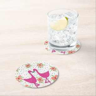 Porta-copo De Papel Redondo Floral Flamingo Fiesta