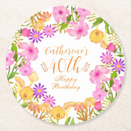 Porta-copo De Papel Redondo Floral Garden White