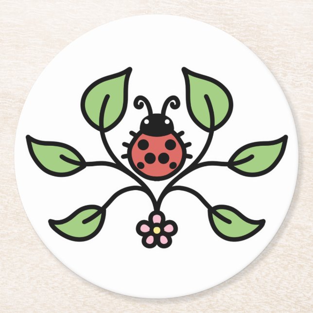 Porta-copo De Papel Redondo Floral Ladybug Coaster (Frente)