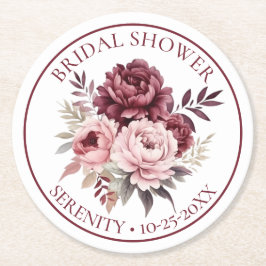 Porta-copo De Papel Redondo Floral Peony Burgundy Pink Peony Chá de panela