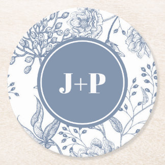 Porta-copo De Papel Redondo Floral Periwinkle Blue Monogram Wedding