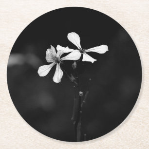 Porta-copo De Papel Redondo floral preto e branco minimalista