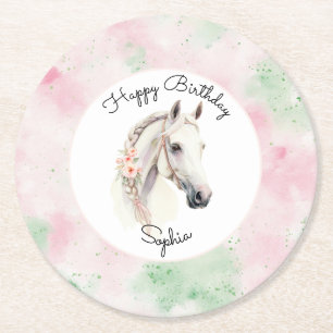 Porta-copo De Papel Redondo Floral Rosa Menta Cavalo Branco Aniversário