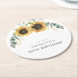 Porta-copo De Papel Redondo Floral Sunflower Greenery 50th Birthday Swag<br><div class="desc">Celebre o marco de 50 com graça, elegância e estilo com nossa Porta copos de girassol 50ª festa de aniversário! Projetado especificamente para esta ocasião monumental, nosso partido fornece a beleza da natureza e da cor com a tipografia moderna. Personalize usando o botão Personalizar para adicionar os detalhes a esta...</div>