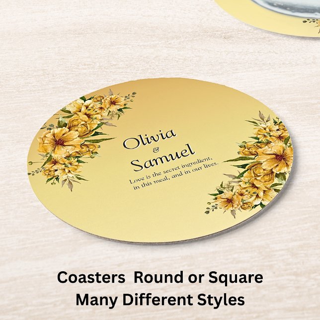 Porta-copo De Papel Redondo Flores Amarelas Douradas (Criador carregado)