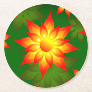 Porta-copo De Papel Redondo Flores Amarelas Florais com Fundo Verde-57557