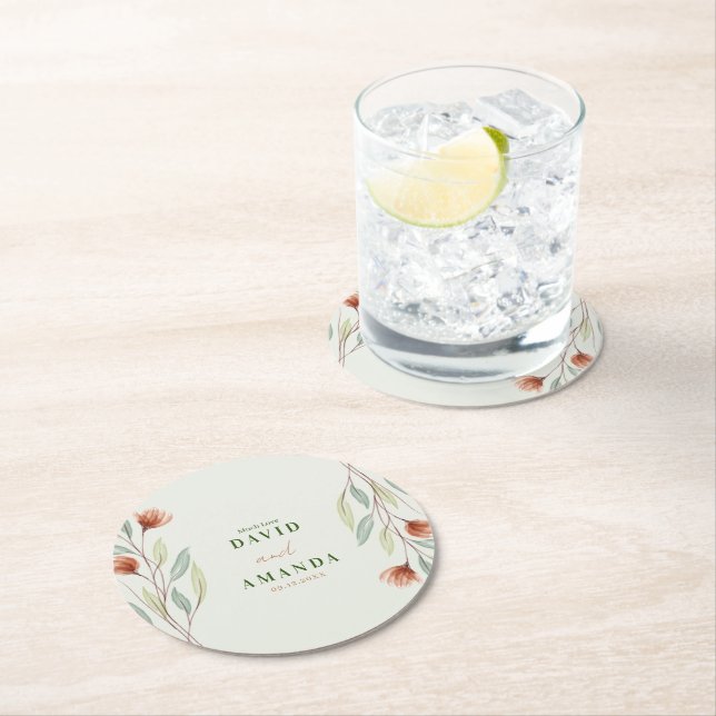 Porta-copo De Papel Redondo Flores Aquarela Verde Pastel (Insitu)