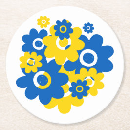 Porta-copo De Papel Redondo Flores Azuis e Amarelas