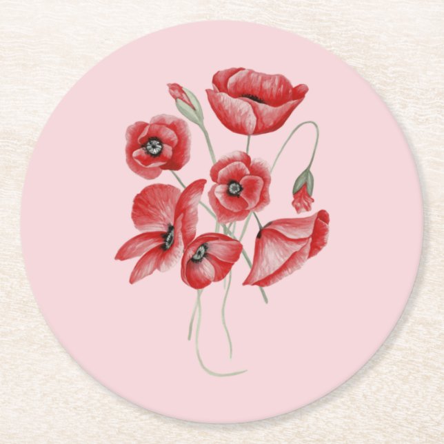 Porta-copo De Papel Redondo Flores de Papoila (Frente)