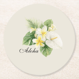 Porta-copo De Papel Redondo Flores de Plumeria Tropicais Aloha