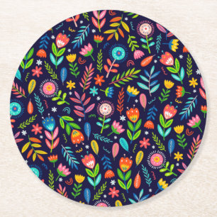 Porta-copo De Papel Redondo Flores Exóticas Pintadas à Mão Padrão Folhas-23437