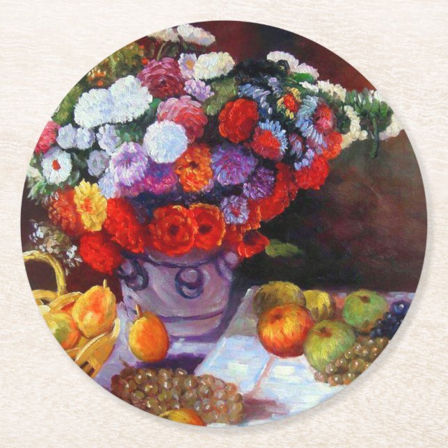 Porta-copo De Papel Redondo Flores Monet e Frutas (Frente)