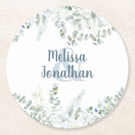 Porta-copo De Papel Redondo Flores românticas delicadas flores brancas casamen