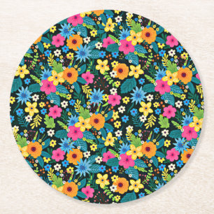 Porta-copo De Papel Redondo Flores Vibrantes Ditsy Padrão Floral-43785